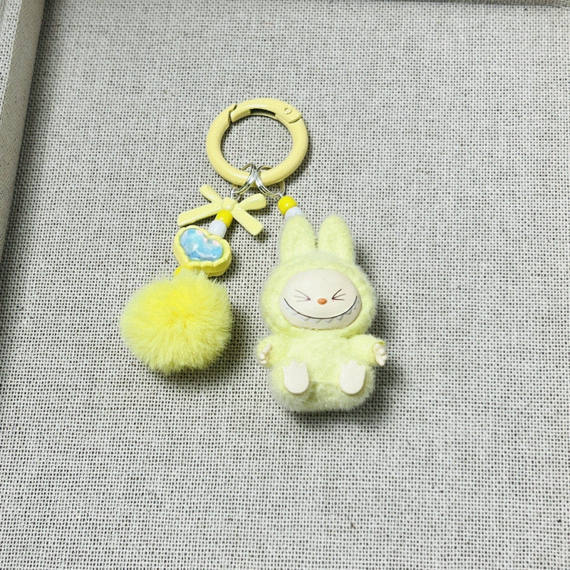 Labubu Plush Sherling Keychain – Pom-Pom & Bead Charm Accessory